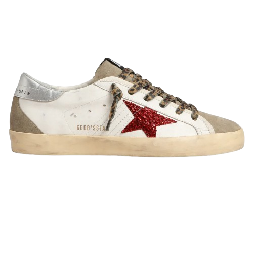 Golden Goose white silver red Glitter leopard laces