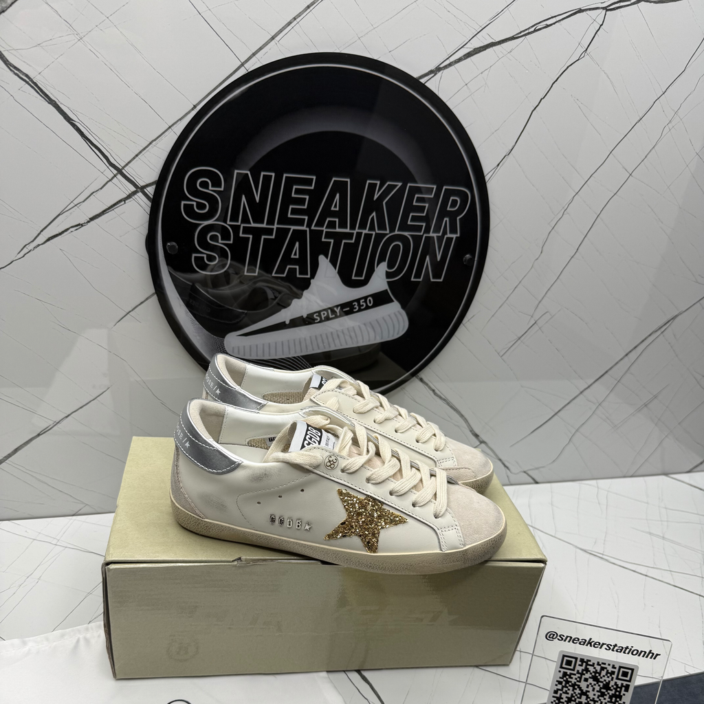 Golden Goose Super-Star Gold Glitter Star and Ice Grey Suede Inserts