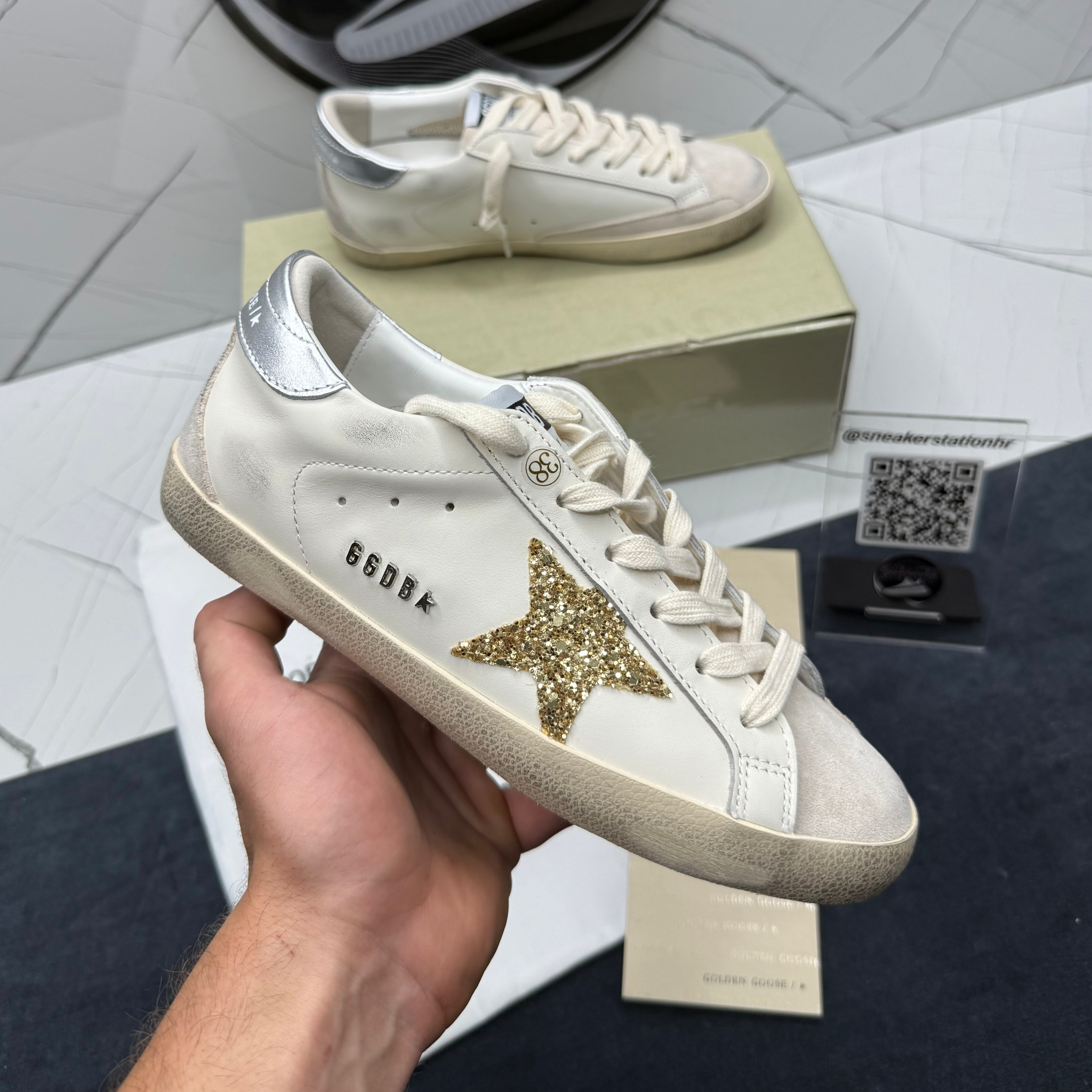 Golden Goose Super-Star Gold Glitter Star and Ice Grey Suede Inserts
