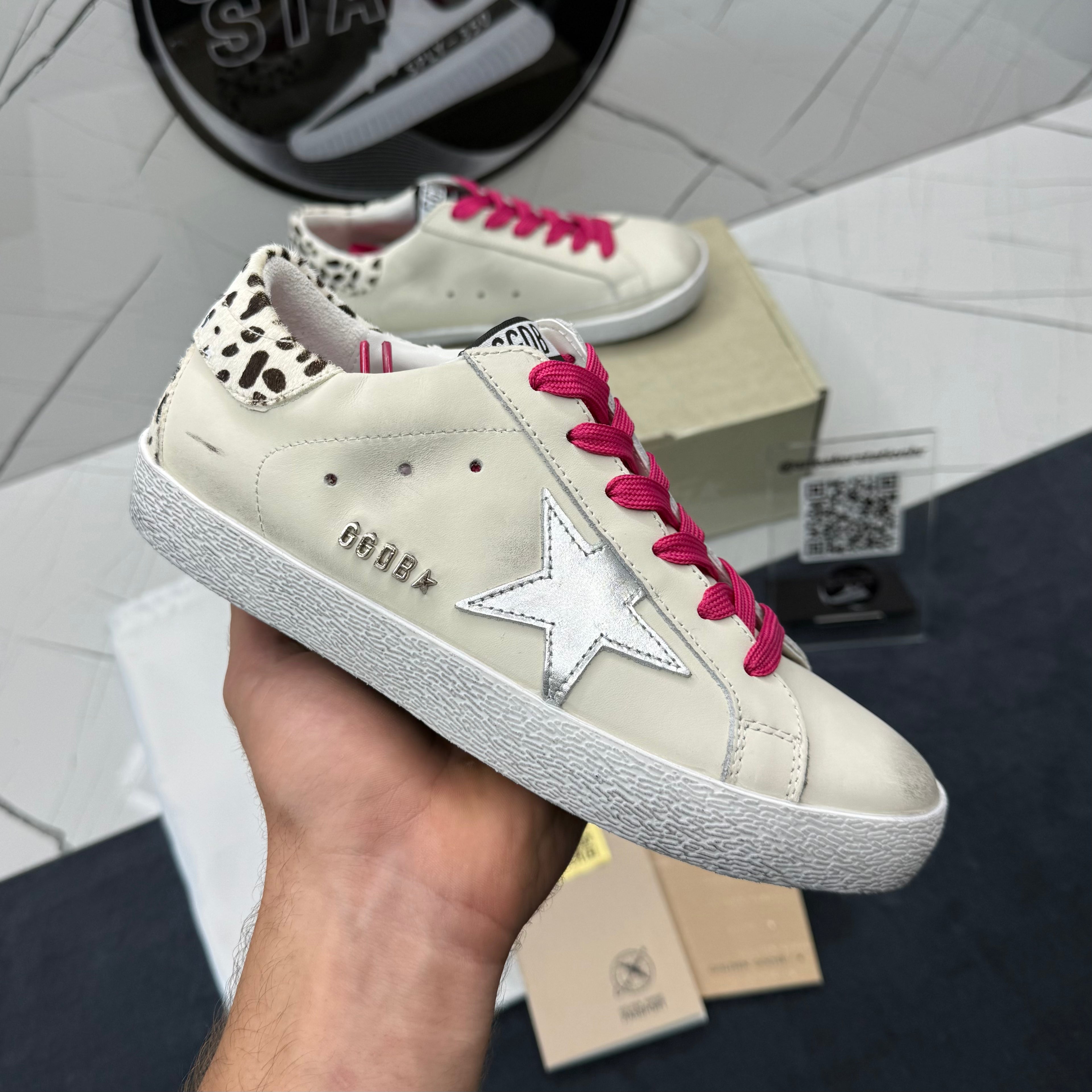 Golden Goose Super-Star White Silver Pink Leopard