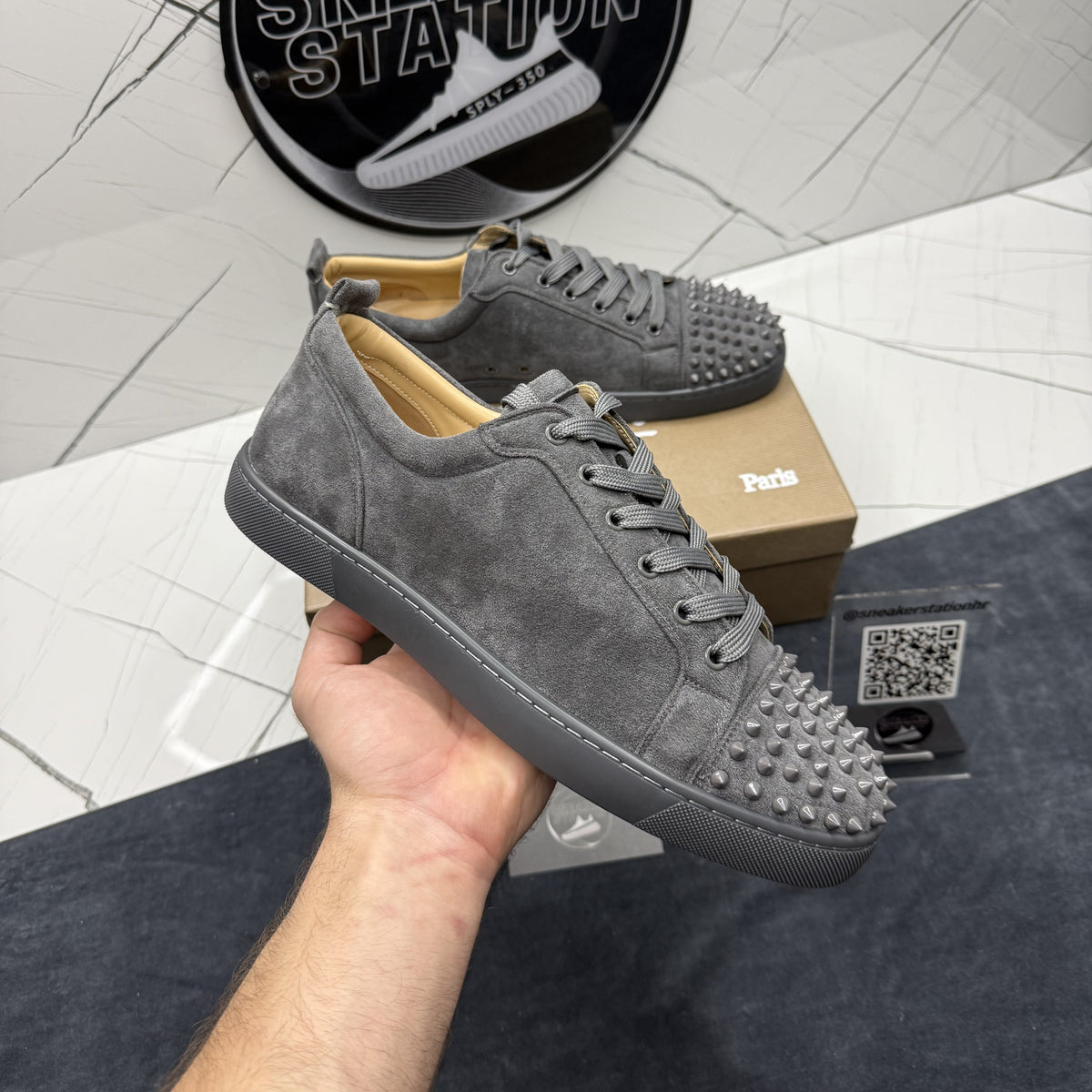 Christian Louboutin Grey Louis Junior Spikes