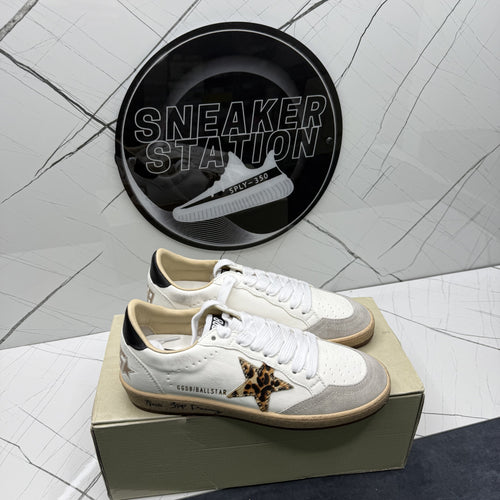 Golden Goose Ball-Star with leopard print pony skin star and black heel tab