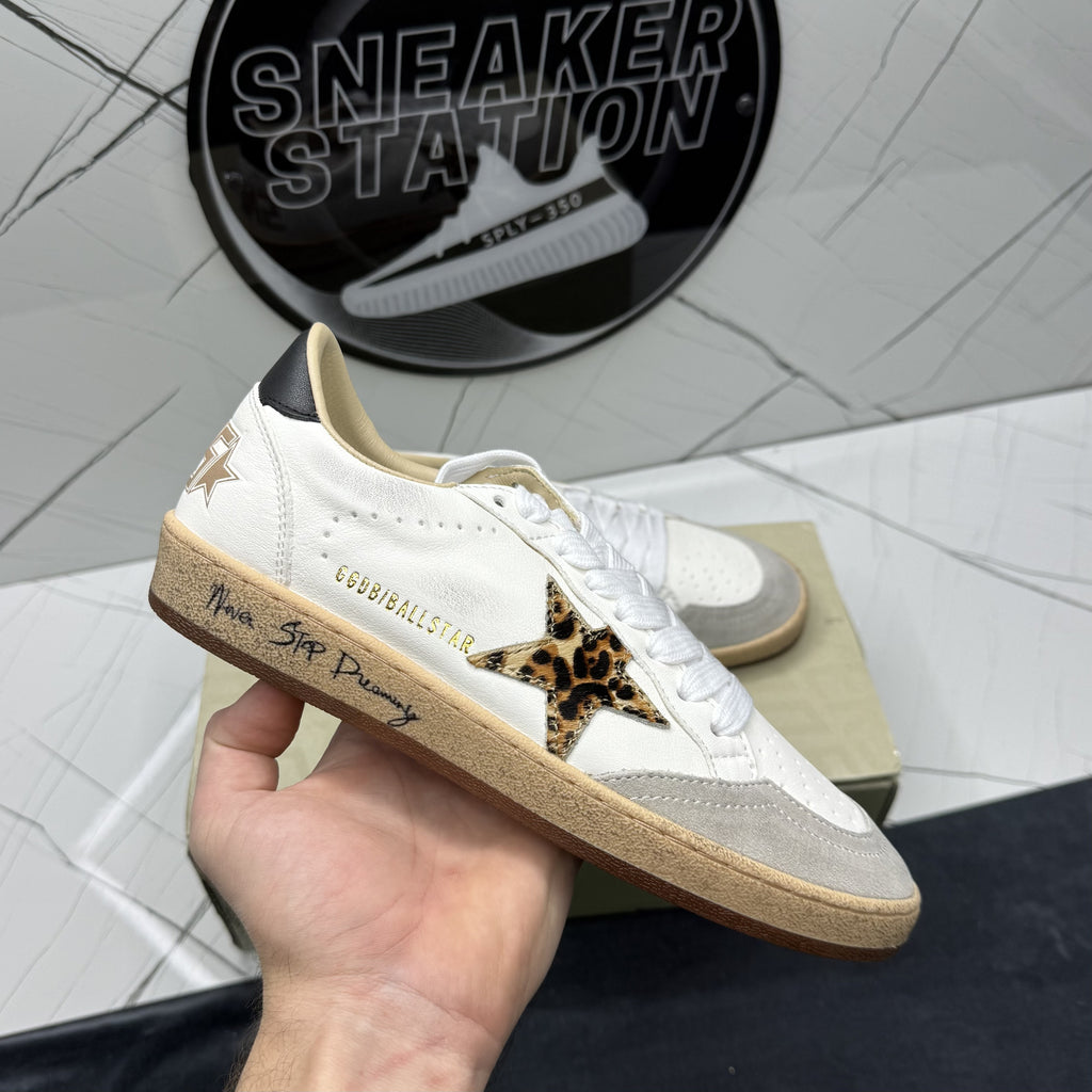 Golden Goose Ball-Star with leopard print pony skin star and black heel tab